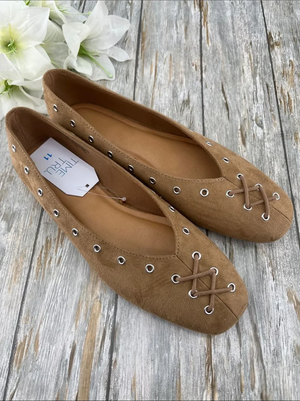 Women's Faux Suede Corset Ballet Flats Shoes Size 11